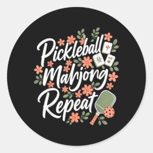 Pickleball Mahjong Repeat Flower Floral Paddle Classic Round Sticker