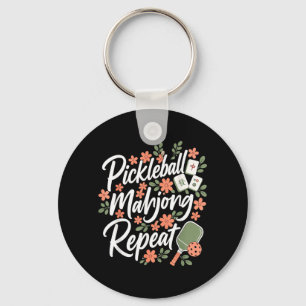 Pickleball Mahjong Repeat Flower Floral Paddle Key Ring