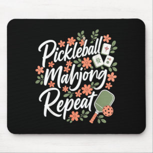 Pickleball Mahjong Repeat Flower Floral Paddle Mouse Mat