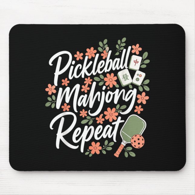Pickleball Mahjong Repeat Flower Floral Paddle Mouse Mat (Front)