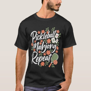 Pickleball Mahjong Repeat Flower Floral Paddle T-Shirt