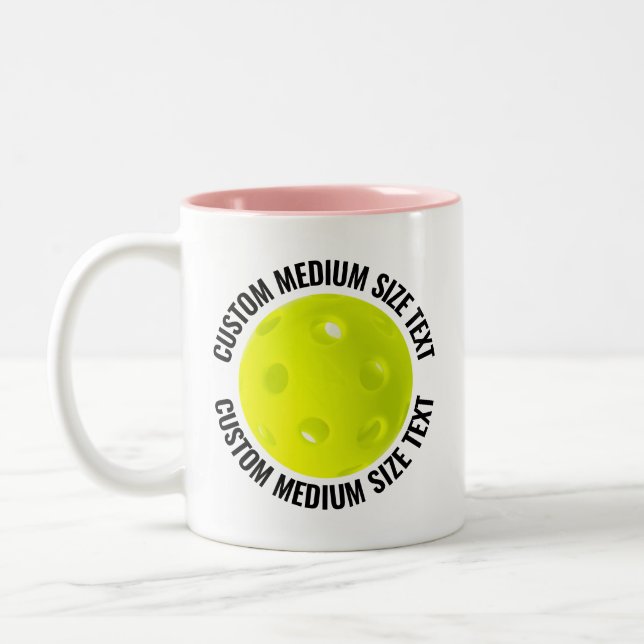 Pickleball & Medium Text PINK 11oz Custom Two-Tone Coffee Mug (Left)