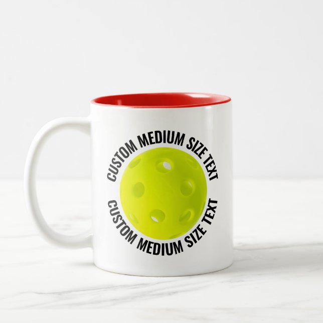 Pickleball & Medium Text RED 11oz Custom Two-Tone Coffee Mug (Left)