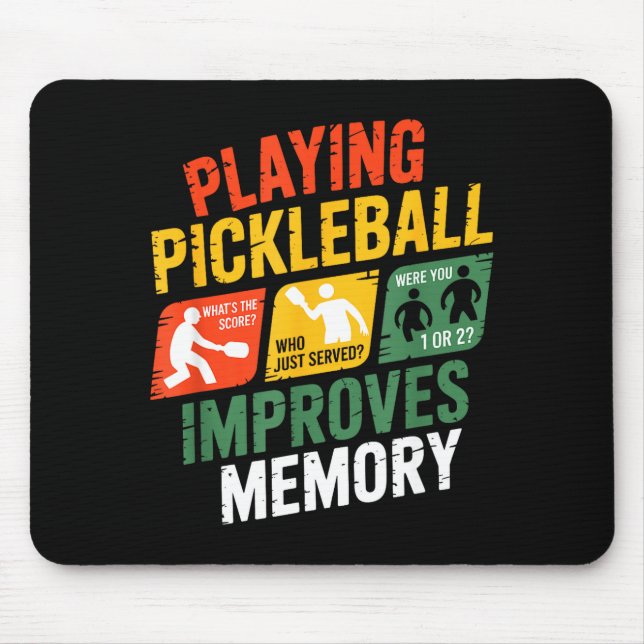 Pickleball memory improvement humor retro player mouse mat (Front)