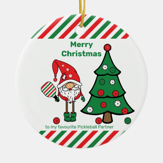 Pickleball Merry Christmas  Ceramic Tree Decoration (Front)