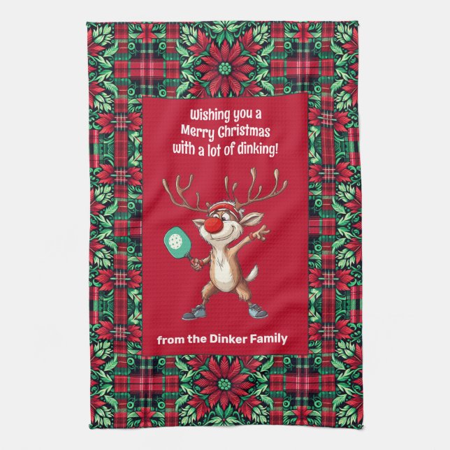  Pickleball🎄 Merry Christmas, custom text Tea Towel (Vertical)