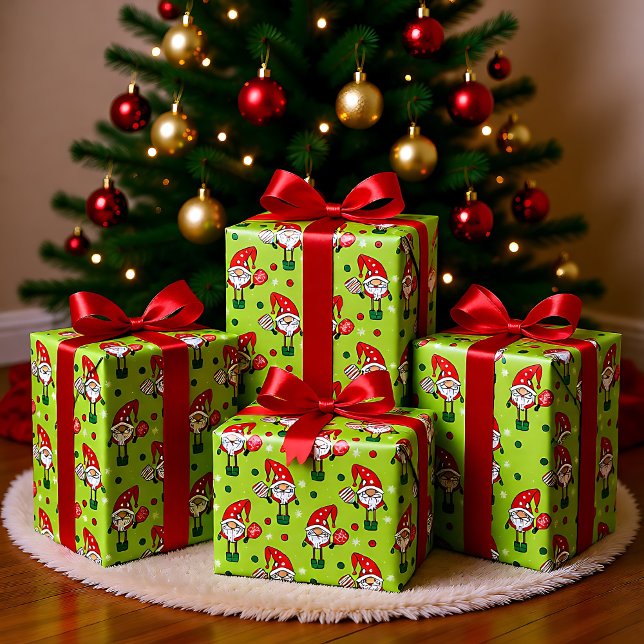 Pickleball Merry Christmas Green Wrapping Paper (Pickleball Merry Christmas Green Wrapping Paper)