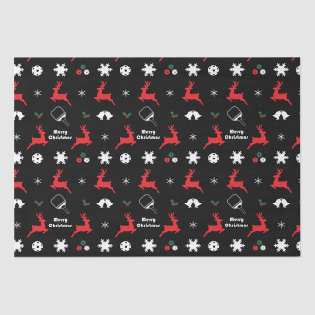  Pickleball Merry Christmas 🎄 Wrapping black  Tissue Paper (Front)