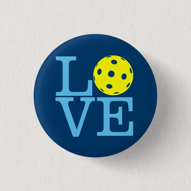 Pickleball Mini Button: LOVE (Blue) 3 Cm Round Badge (Front)