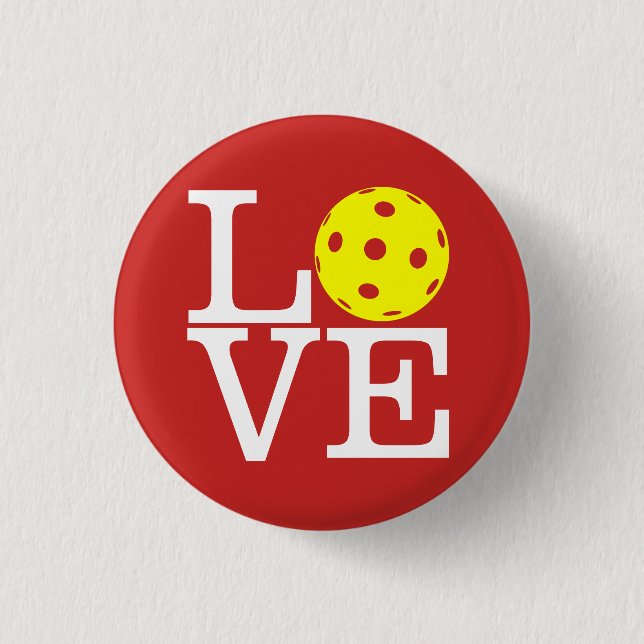 Pickleball Mini Button: LOVE (Red) 3 Cm Round Badge (Front)