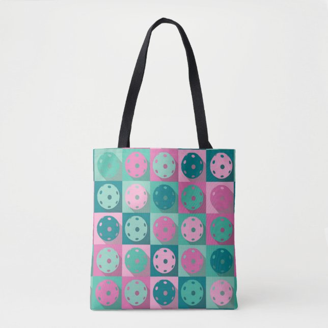 Pickleball - minty and pink pickleballs tote bag (Front)