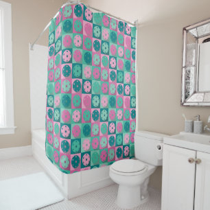 Pickleball (minty green and pink) shower curtain