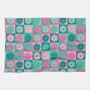 Pickleball (minty green and pink) tea towel