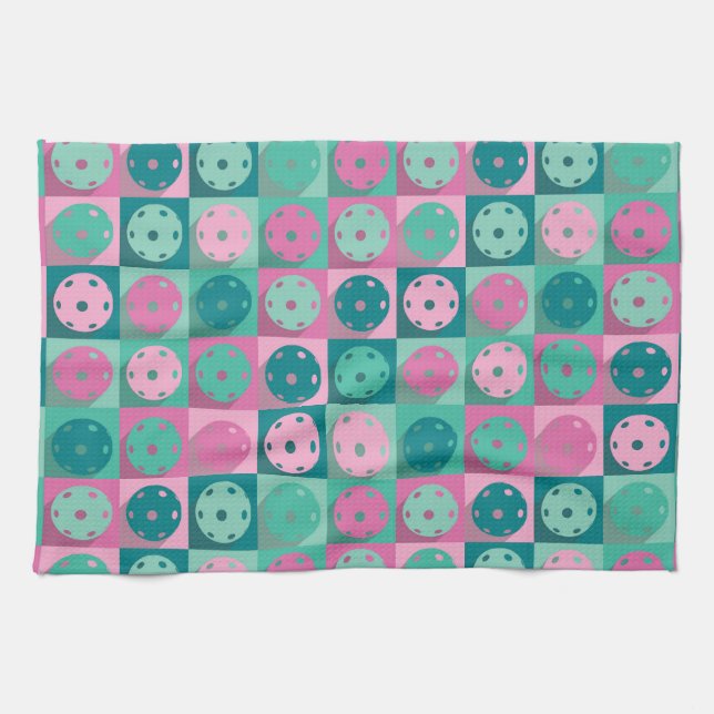 Pickleball (minty green and pink) tea towel (Horizontal)
