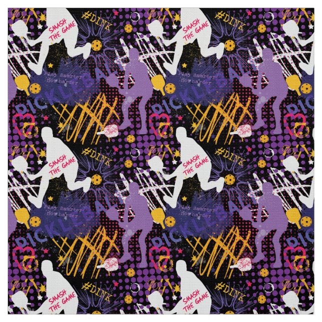 Pickleball mix - purple, pink, yellow on black fabric (Swatch)