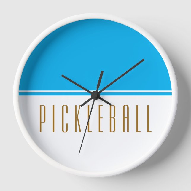 PICKLEBALL Mod Bright Sky Blue White Colour Block Clock (Front)