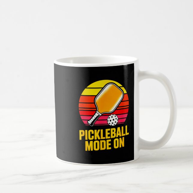 Pickleball mode on retro sunset pickleball paddle  coffee mug (Right)