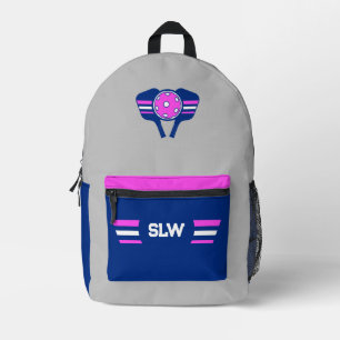 Pickleball Monogram Gray, Navy Blue & Pink Printed Backpack