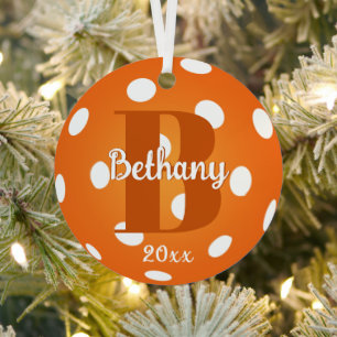Pickleball Monogram Name Orange Metal Tree Decoration