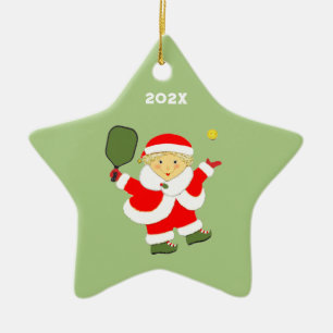 Pickleball Mrs. Claus Christmas Ceramic Tree Decoration