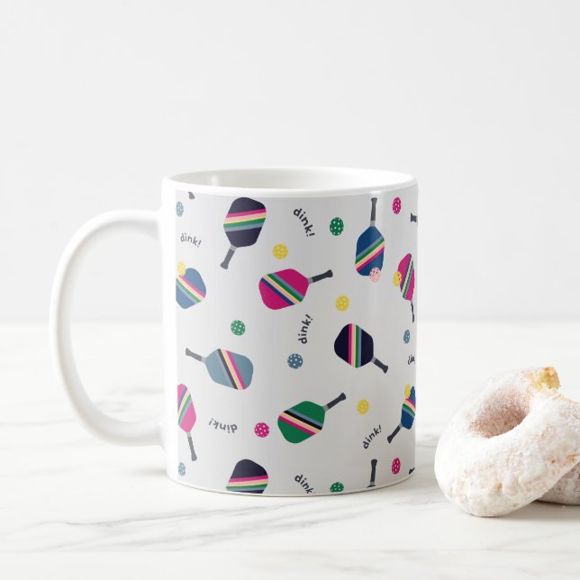 Pickleball Mug with Striped Paddles and Dink! (With Donut)