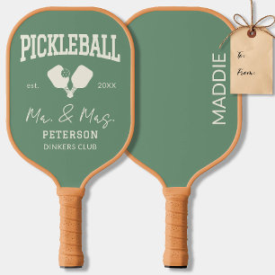 Pickleball Newlyweds Gift Custom Text Green Yellow Pickleball Paddle