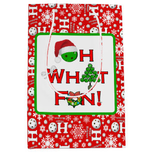 Pickleball Oh What Fun Christmas Red and White Medium Gift Bag