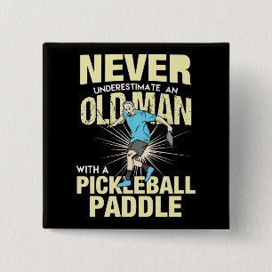 Pickleball - Old Man With A Pickleball Paddle 15 Cm Square Badge