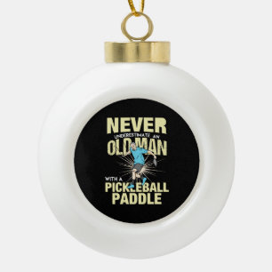 Pickleball - Old Man With A Pickleball Paddle Ceramic Ball Christmas Ornament