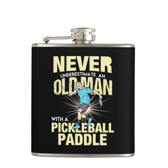 Pickleball - Old Man With A Pickleball Paddle Hip Flask (Front)