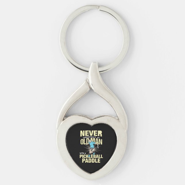 Pickleball - Old Man With A Pickleball Paddle Key Ring (Front)