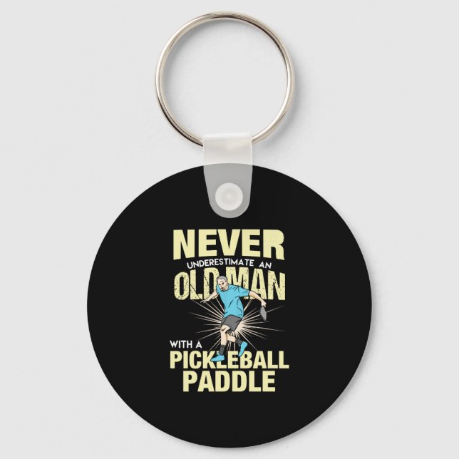 Pickleball - Old Man With A Pickleball Paddle Key Ring (Front)