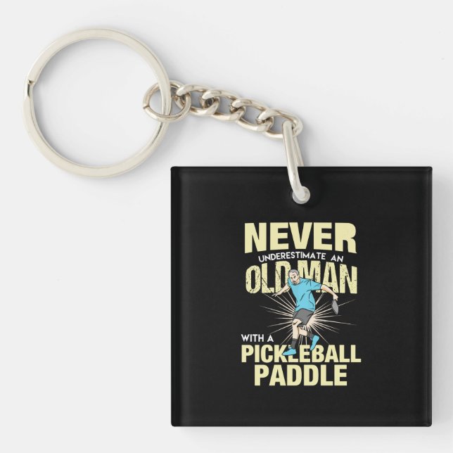 Pickleball - Old Man With A Pickleball Paddle Key Ring (Front)