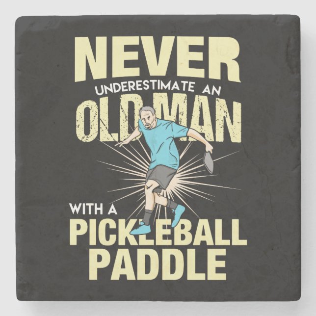 Pickleball - Old Man With A Pickleball Paddle Stone Coaster (Front)