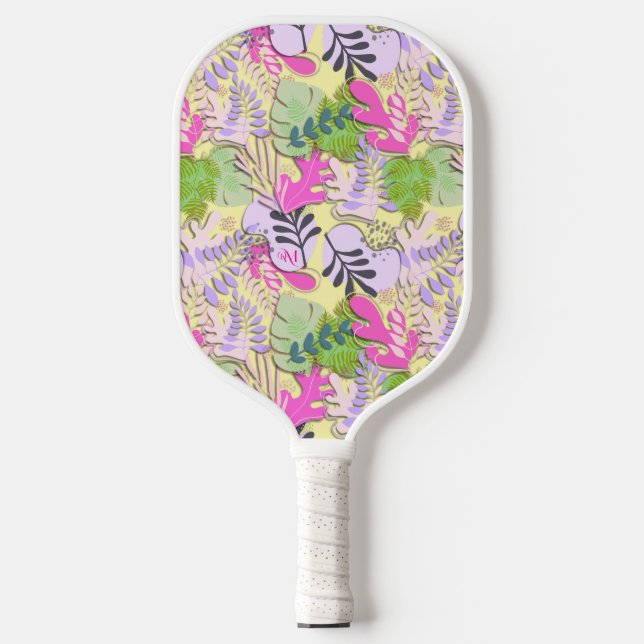Pickleball Paddle : Abstract Leaves (yellow/blue) (Front)