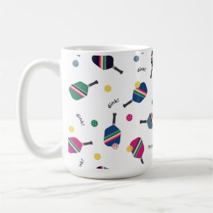 Pickleball Paddle and Fun Ball Blue Green Pink Coffee Mug