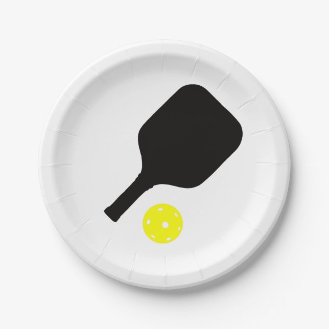 Pickleball paddle & ball paper plate (Front)