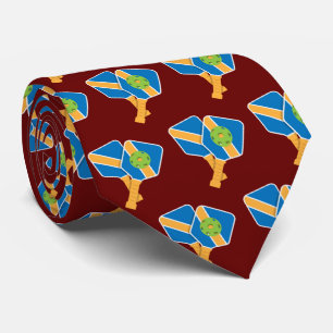 Pickleball Paddle & Ball Pattern Red Tie