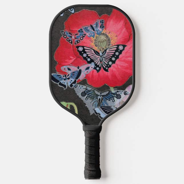 Pickleball Paddle BUTTERFLIES AND KANJI HAPPINESS (Front)