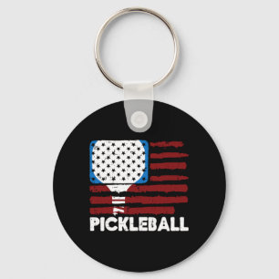 Pickleball Paddle Flag Pickle Ball Patriot Men Key Ring