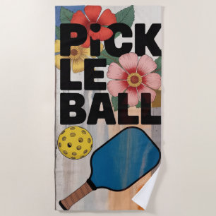 Pickleball Paddle Floral Resort Beach Towel