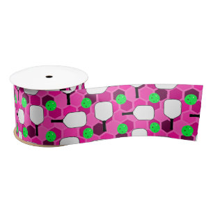 Pickleball Paddle - Magenta Honeycomb Hexagons Satin Ribbon