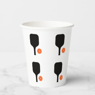 Pickleball paddle & orange pickleball paper cups
