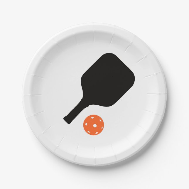 Pickleball paddle & orange pickleball paper plate (Front)