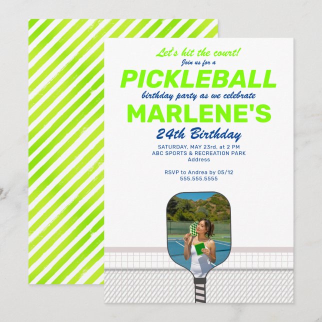 Pickleball Paddle Photo Dink Preppy Birthday Party Invitation (Front/Back)