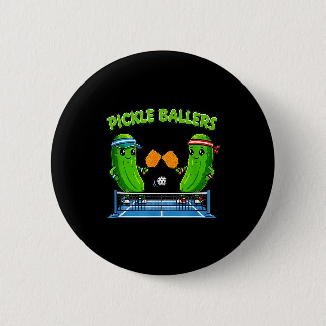 Pickleball paddle player funny pickle ballers fun 6 cm round badge (Front)