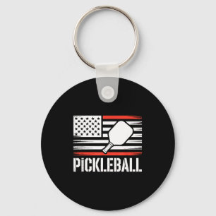 Pickleball paddle player patriotic flag lover key ring