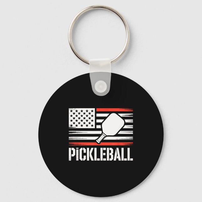 Pickleball paddle player patriotic flag lover key ring (Front)