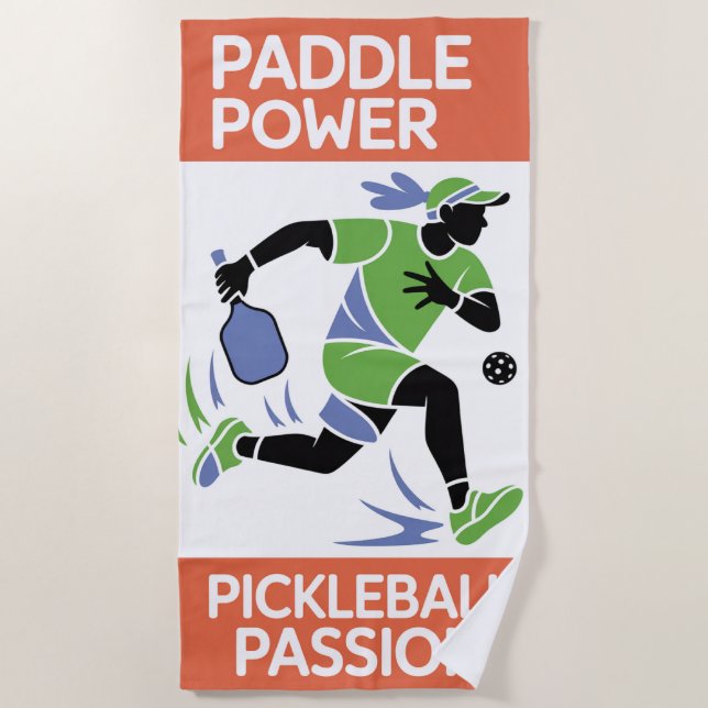 Pickleball Paddle Power Vacation Style Beach Towel (Front)