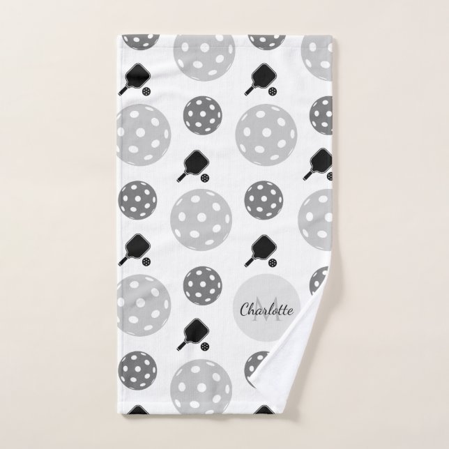 Pickleball Paddle Racket Ball Monogram Kids Name Hand Towel (Hand Towel)